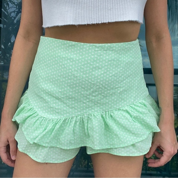 Zara Dresses & Skirts - Zara Mint Green Polka Dot Skirt Skort M
